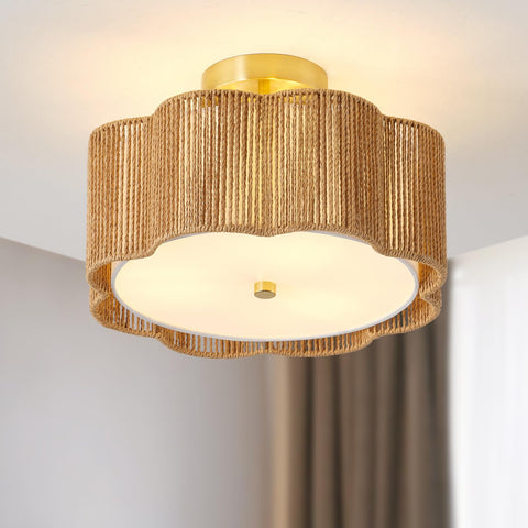 Giutna rattan ceiling light flush mount with three lights for warm spaces.