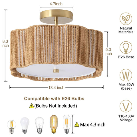 Giutna rattan flower-shape lampshade adds boho charm and soft glow.