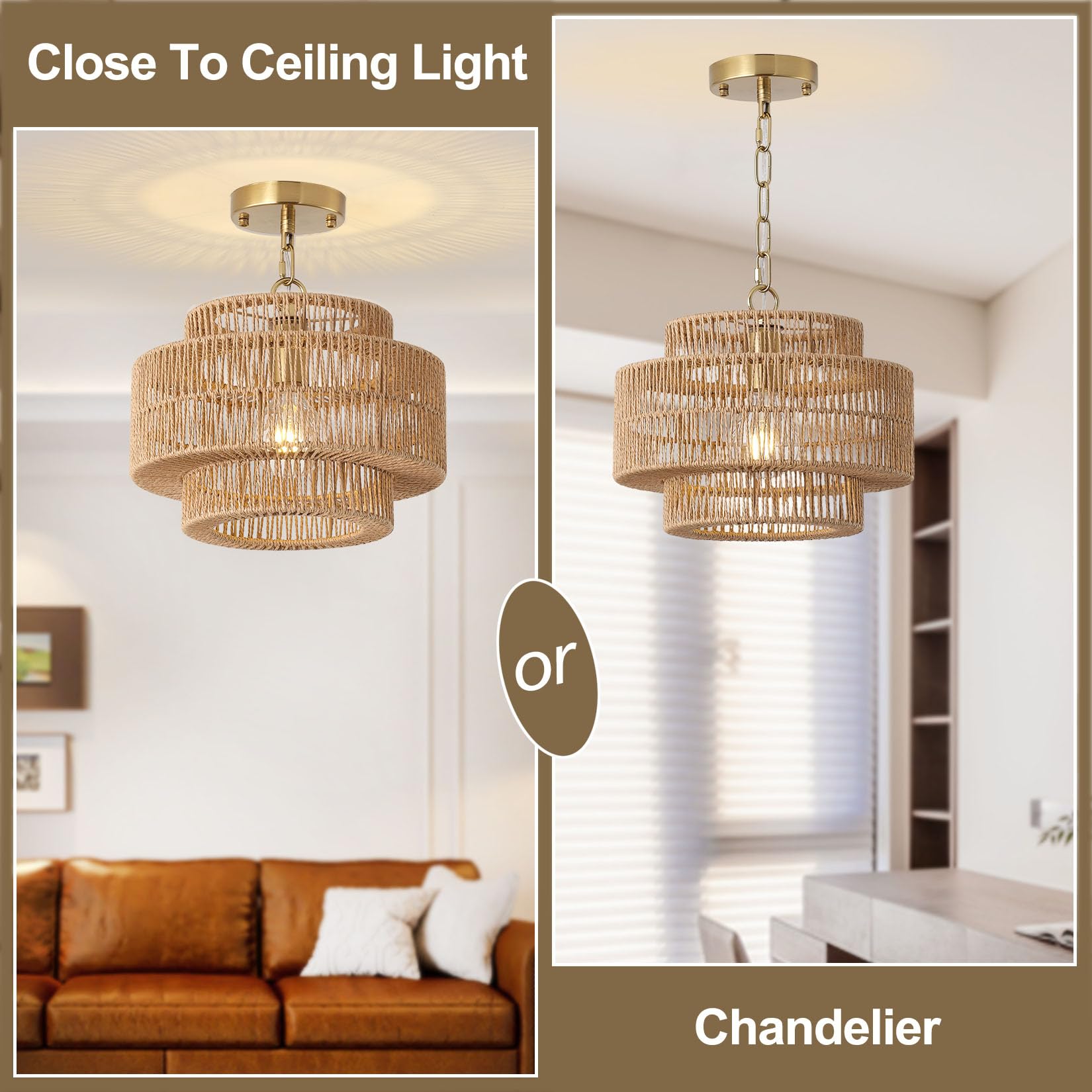Giutna hand-woven rattan chandelier closeup highlights natural texture