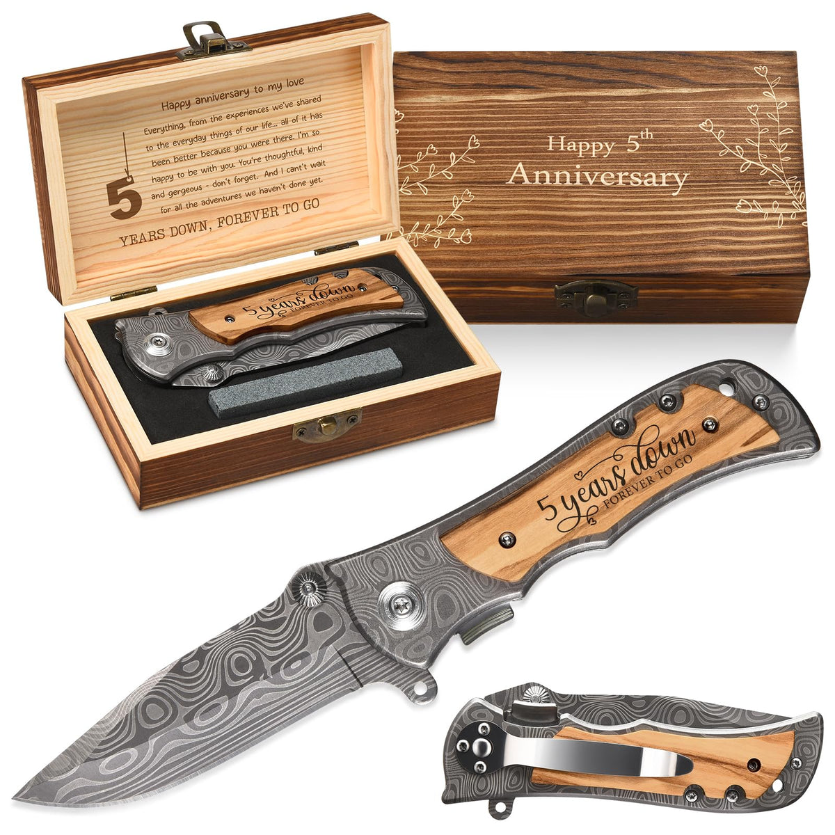 GiveGreatGift 5th anniversary knife in gift box, ideal keepsake packaging for husband