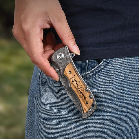 GiveGreatGift engraved 5 YEARS DOWN FOREVER TO GO blade detail