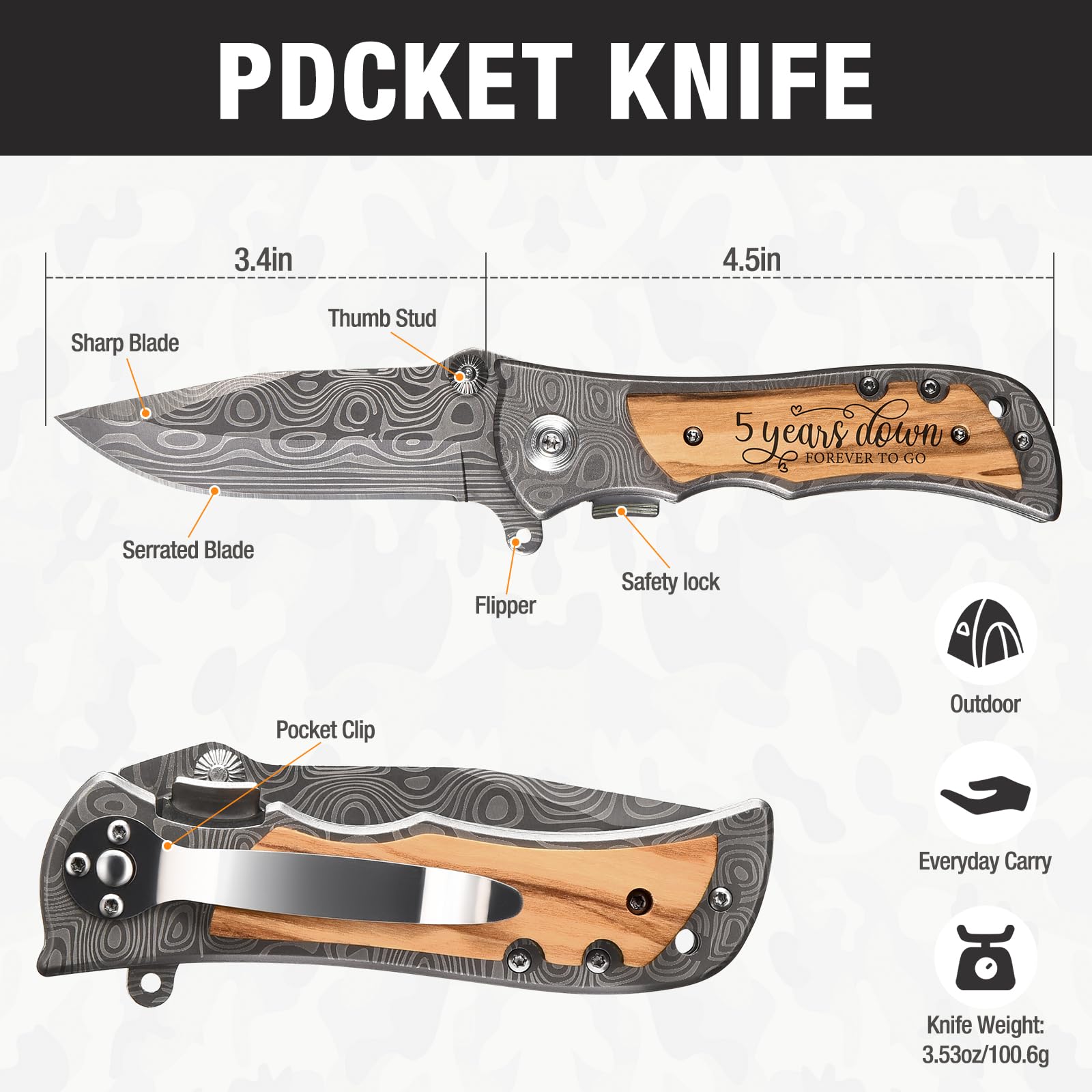 GiveGreatGift wooden knife blade close-up showing premium wood and steel build