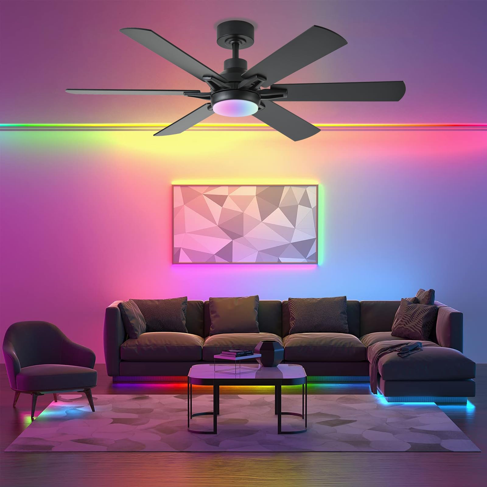 GJeg rgb ceiling fan-light with remote app control for effortless adjustments