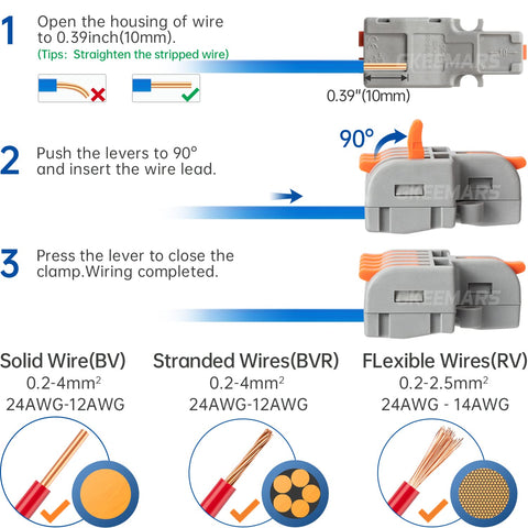 GKEEMARS in-use wiring with lever connectors for motor and lighting projects.