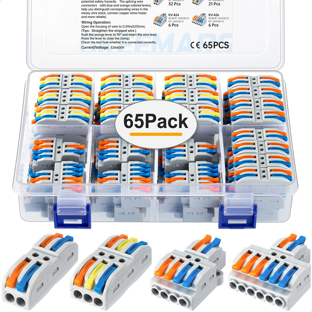 GKEEMARS 65-piece compact splice connector set for quick wiring projects.
