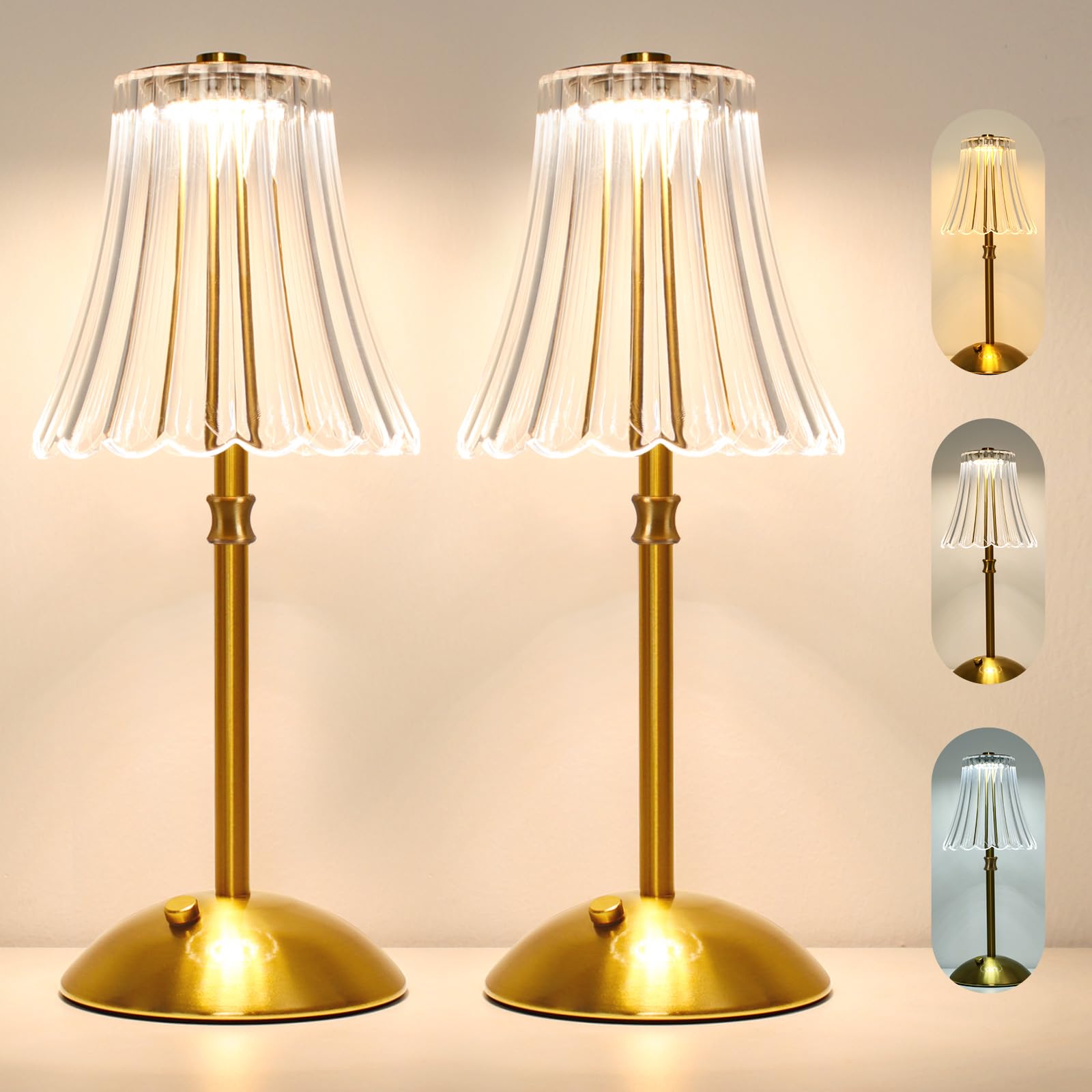 Gkeiten 2-pack touch cordless lamp with diamond shade for versatile bedside lighting