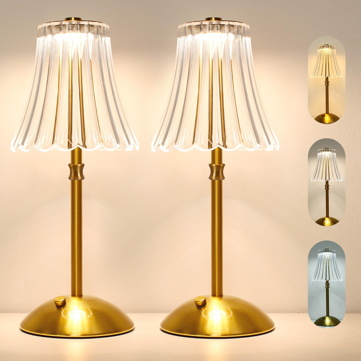 Gkeiten 2-pack touch cordless lamp with diamond shade for versatile bedside lighting