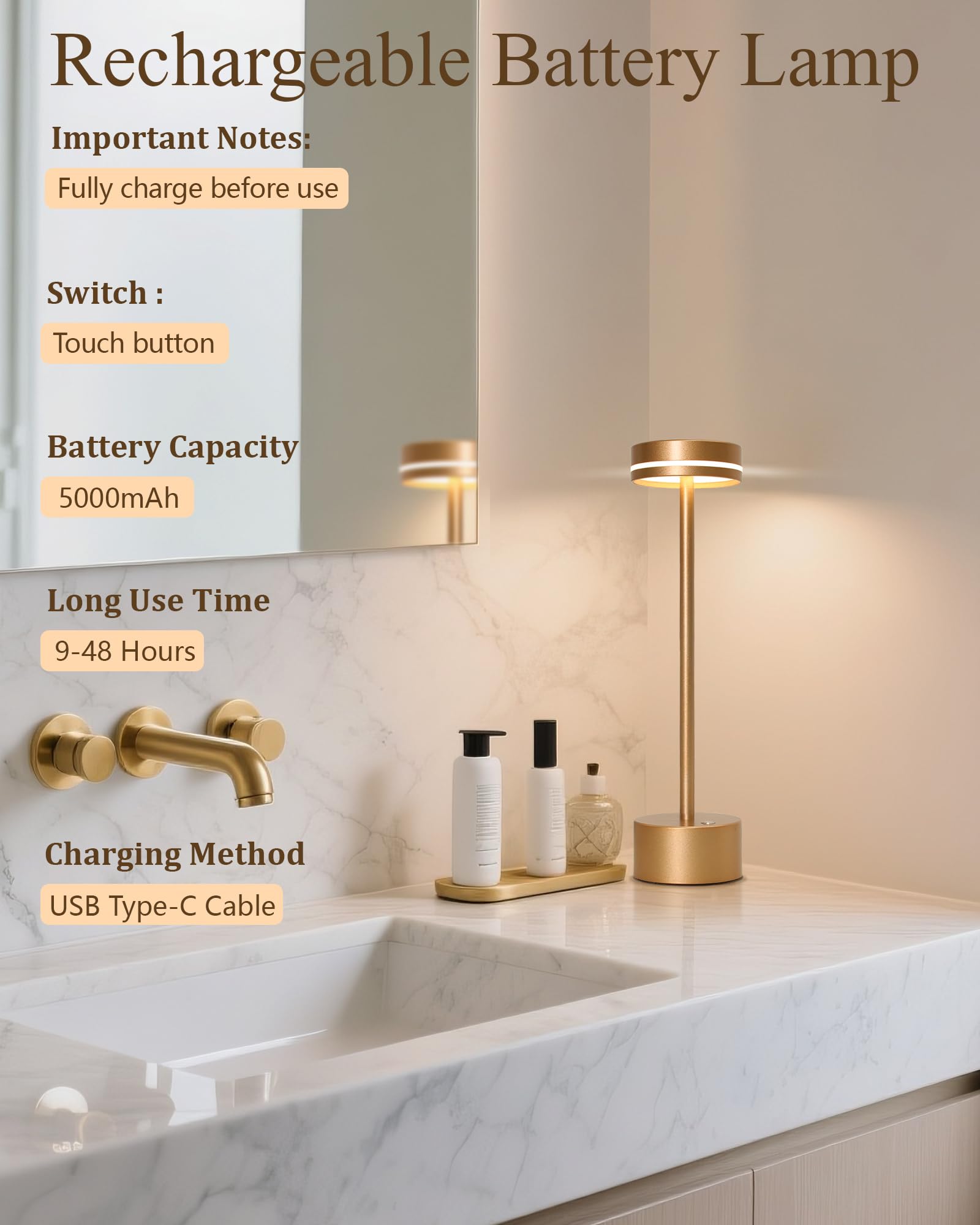Gkeiten 5000mAh battery-powered table lamp for extended use.