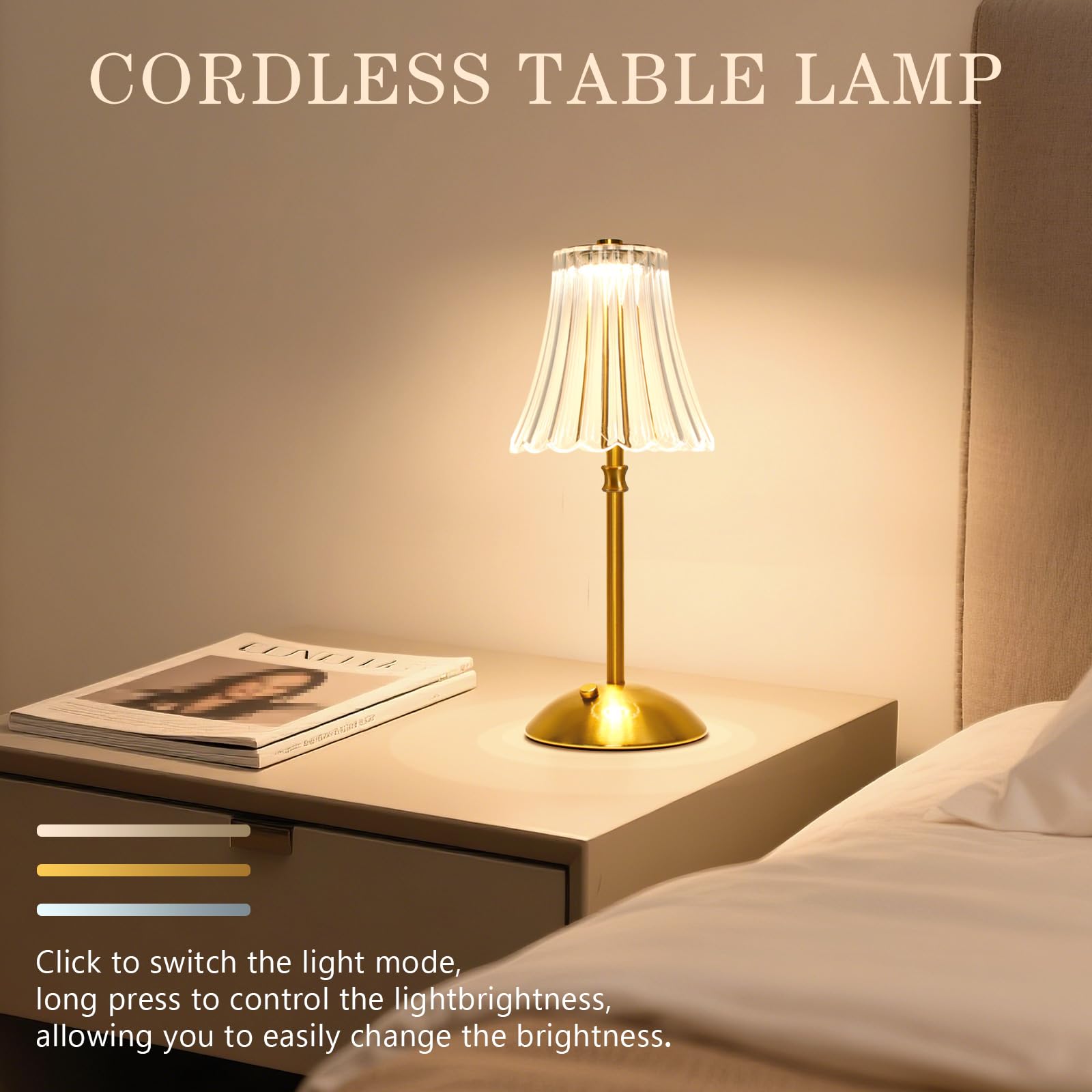 Gkeiten rechargeable table lamp with 3600mAh battery for cordless placement