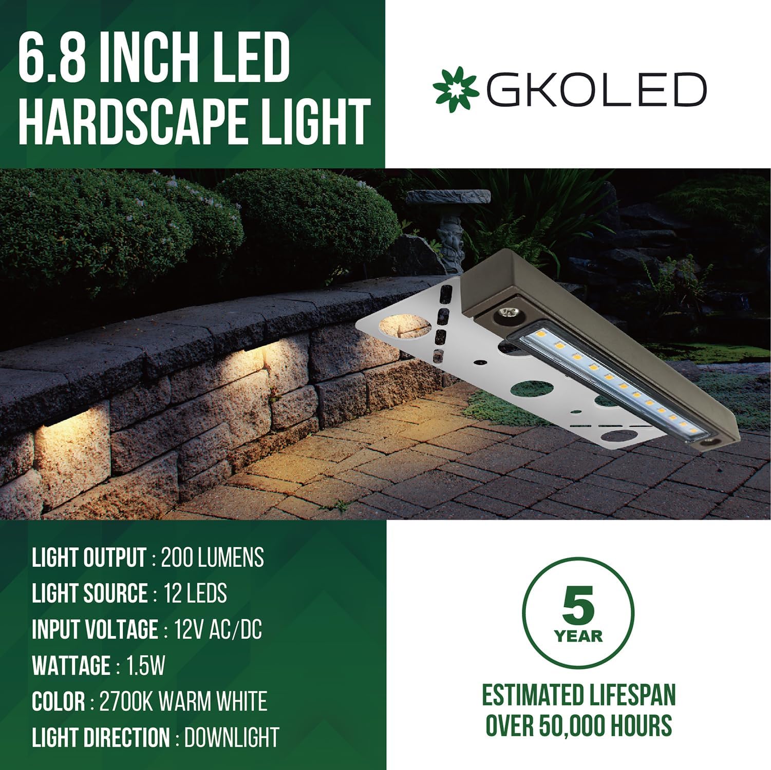 GKOLED IP65-rated hardscape light suitable for wet locations