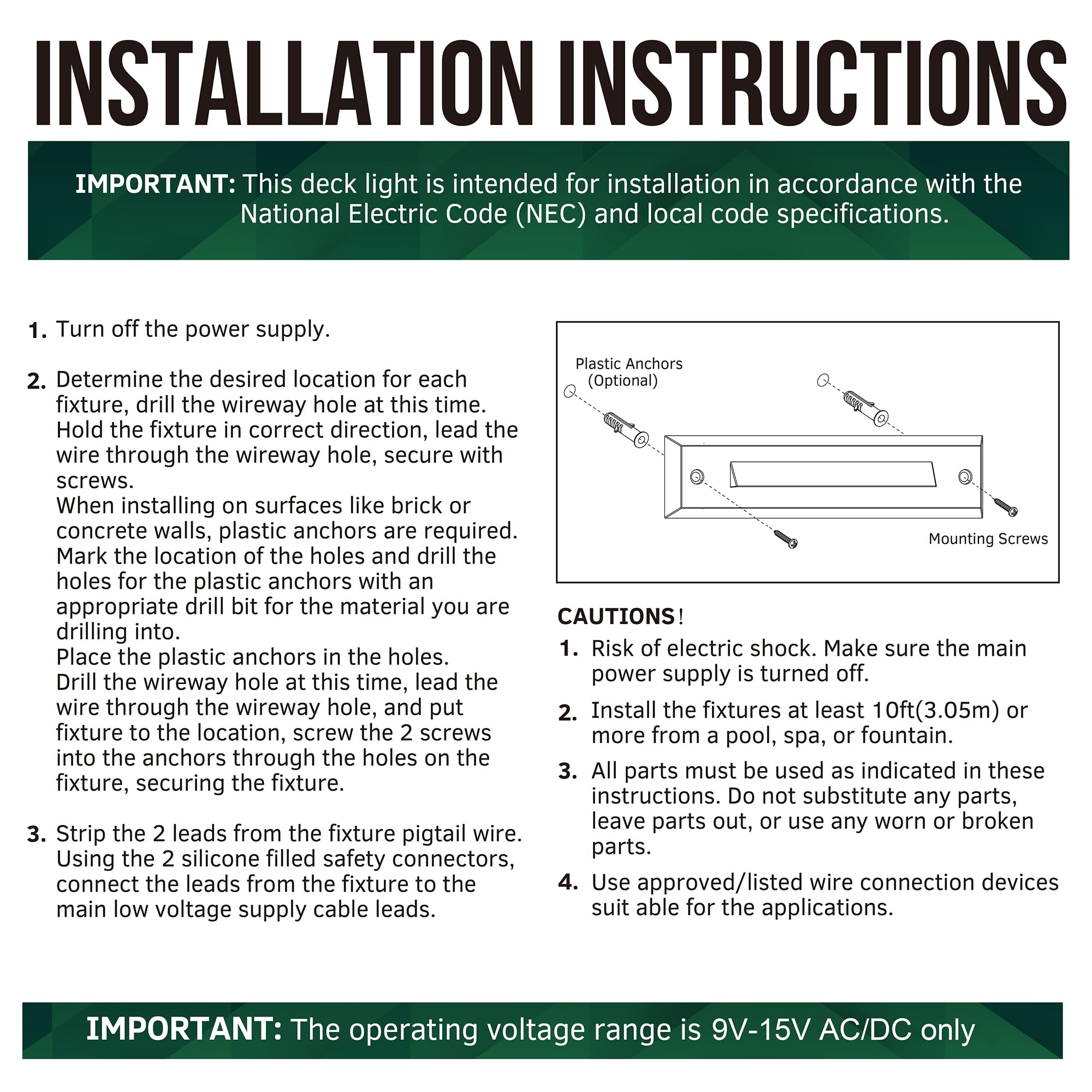 GKOLED low-voltage operation at 9-15V for safe use