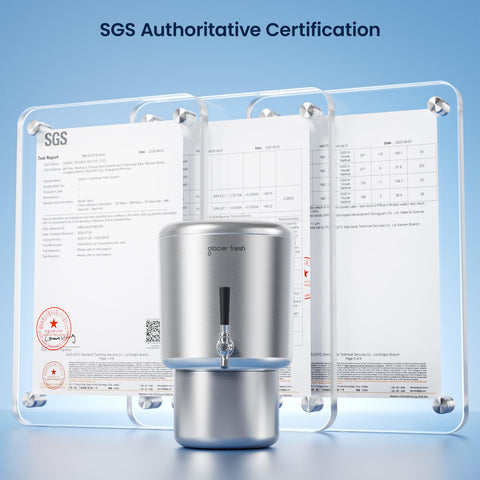 GLACIER FRESH 2.25-gallon stainless steel housing supports family hydration.