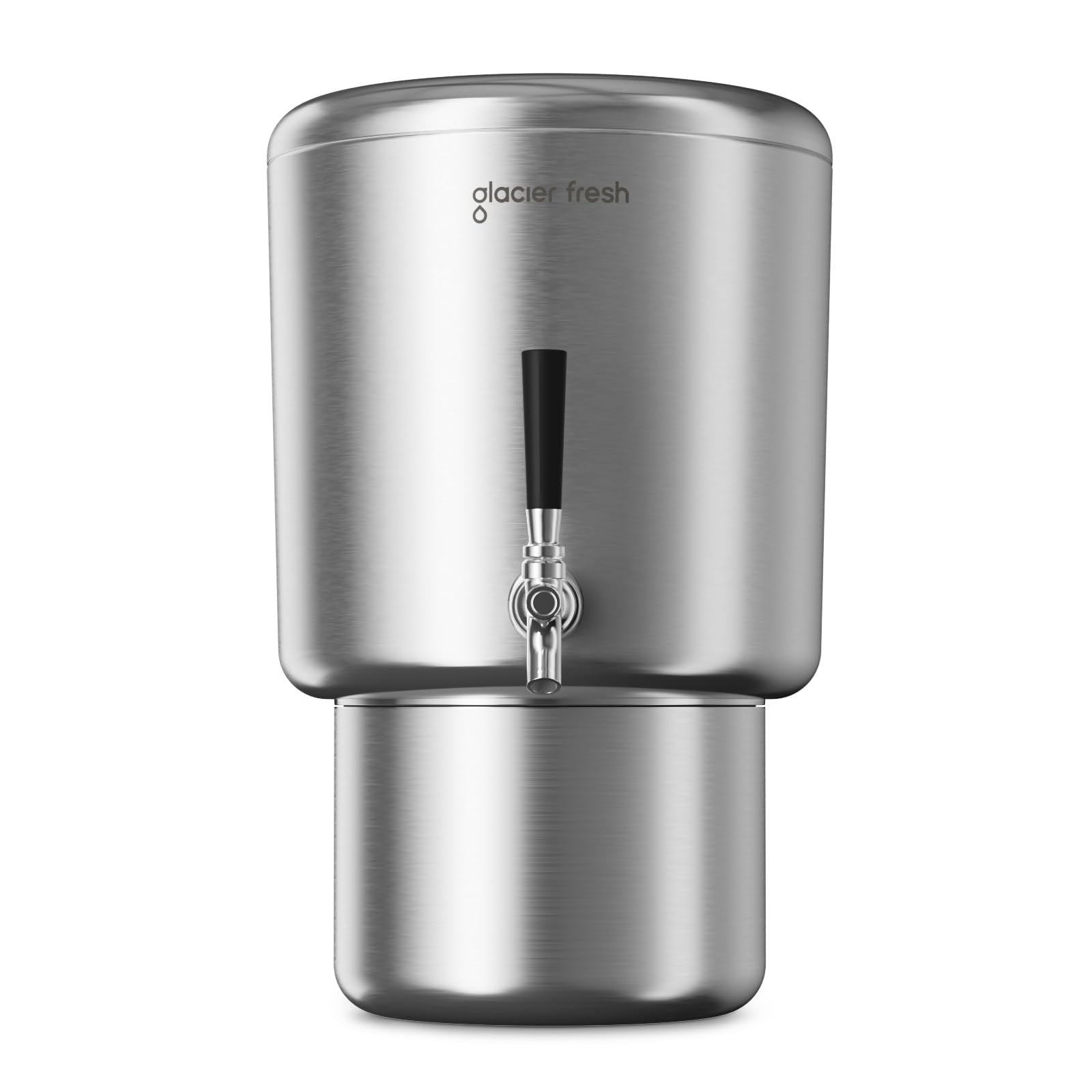 GLACIER FRESH countertop filter front view, modern stainless design for clean kitchen water.
