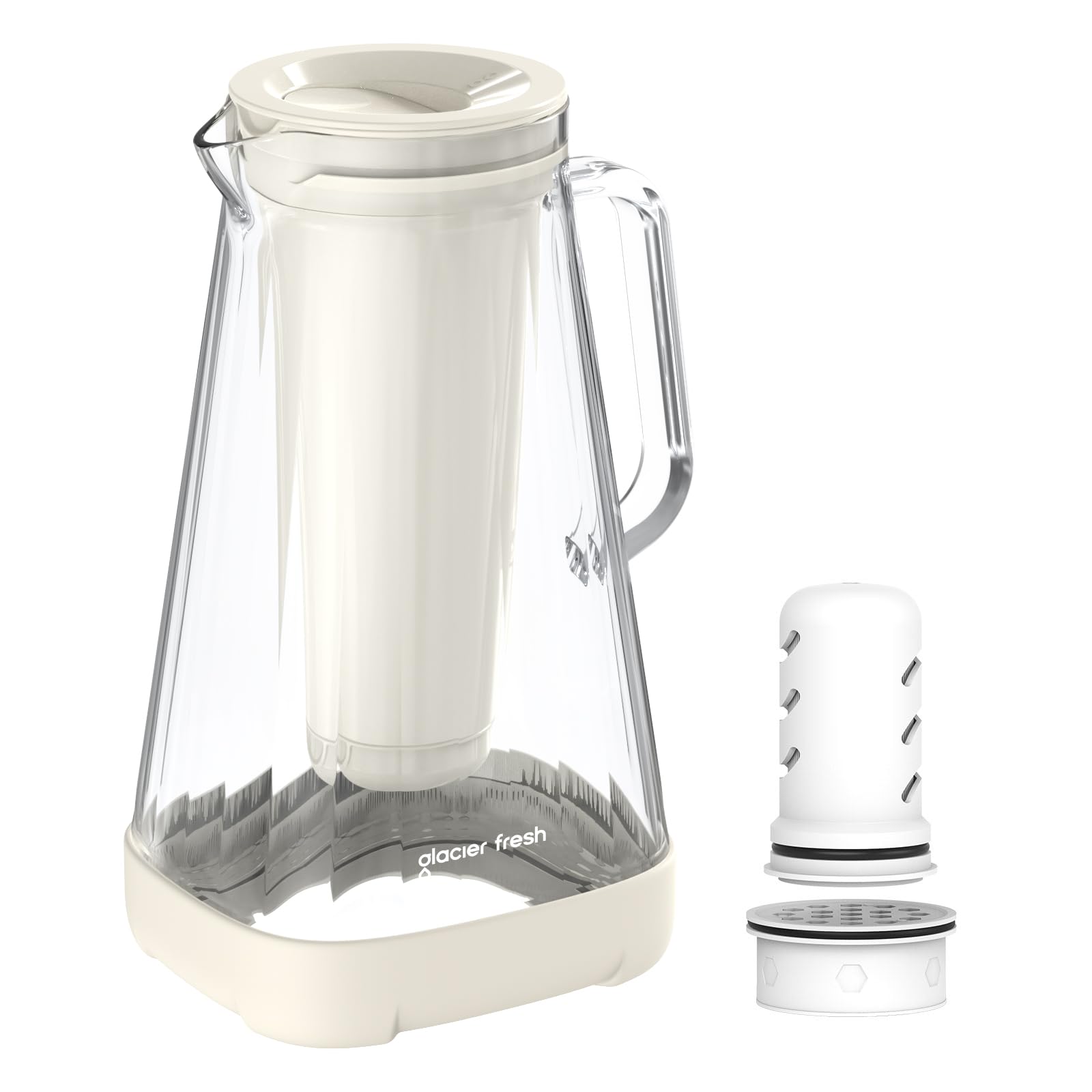 GLACIER FRESH Purela 10-cup glass pitcher with ergonomic handle for easy, one-handed pouring.