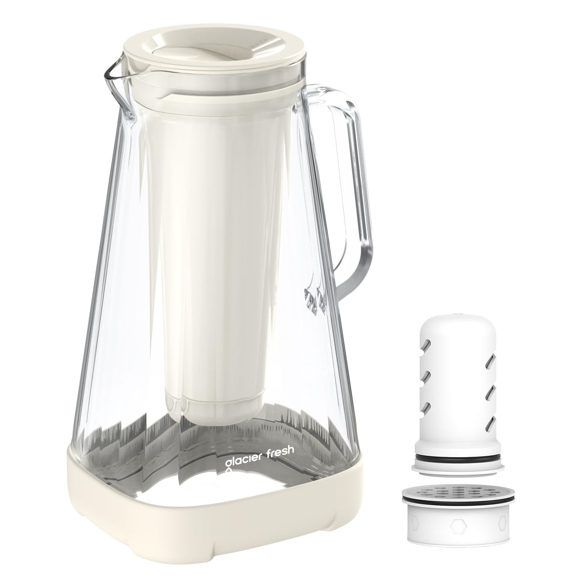 GLACIER FRESH Purela 10-cup glass pitcher with ergonomic handle for easy, one-handed pouring.