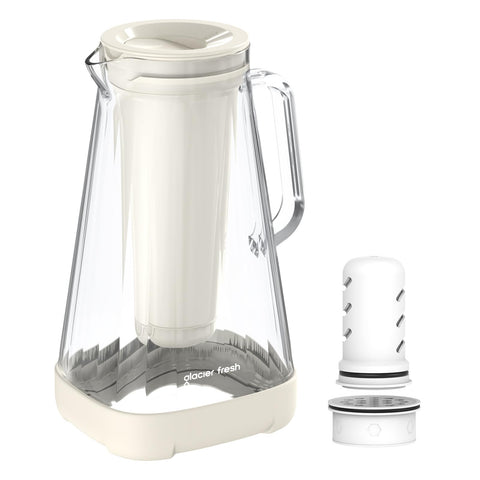 GLACIER FRESH Purela 10-cup glass pitcher with ergonomic handle for easy, one-handed pouring.