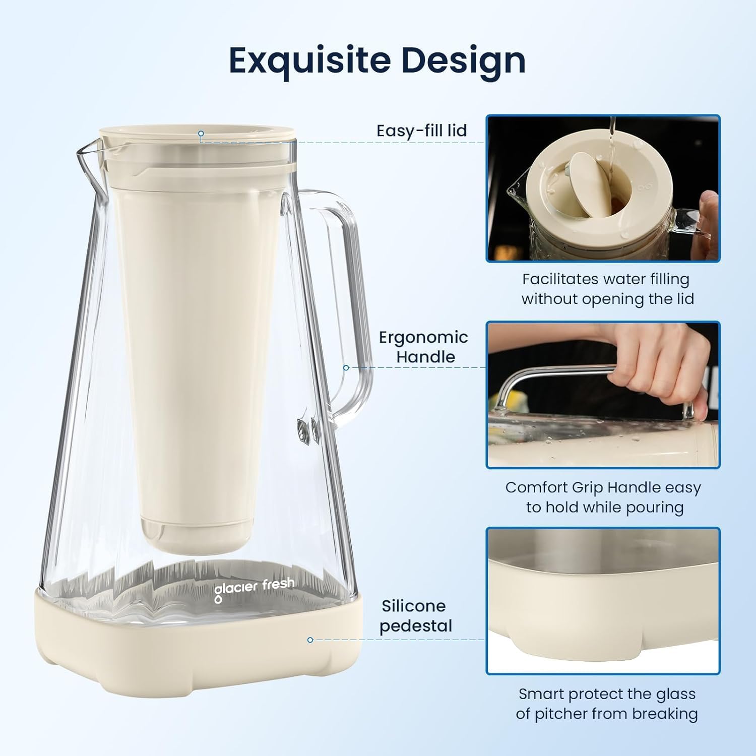 Activated carbon filter lowers odors and improves taste during daily use.