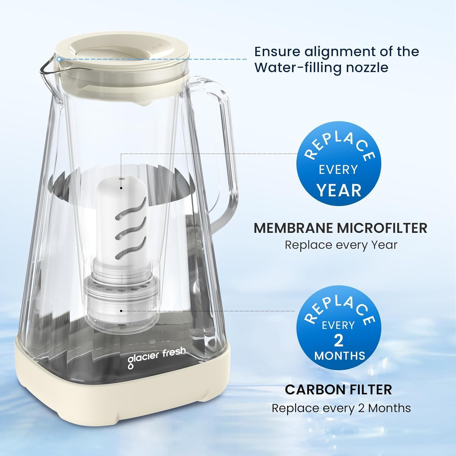 Durable pitcher with ergonomic handle designed for comfortable, one-handed pouring.