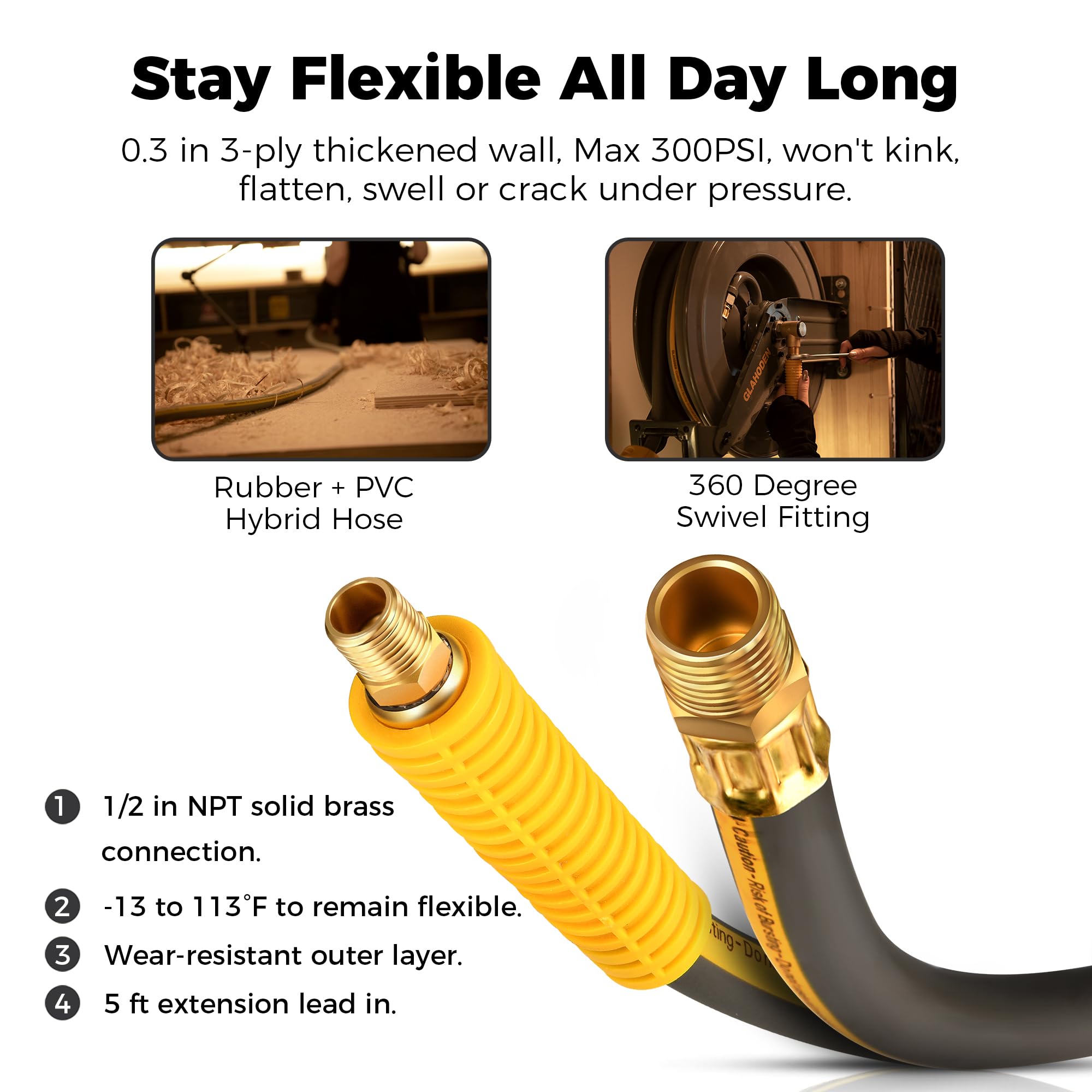 GLAHODEN hybrid hose 1/2 inch flexible in varying conditions