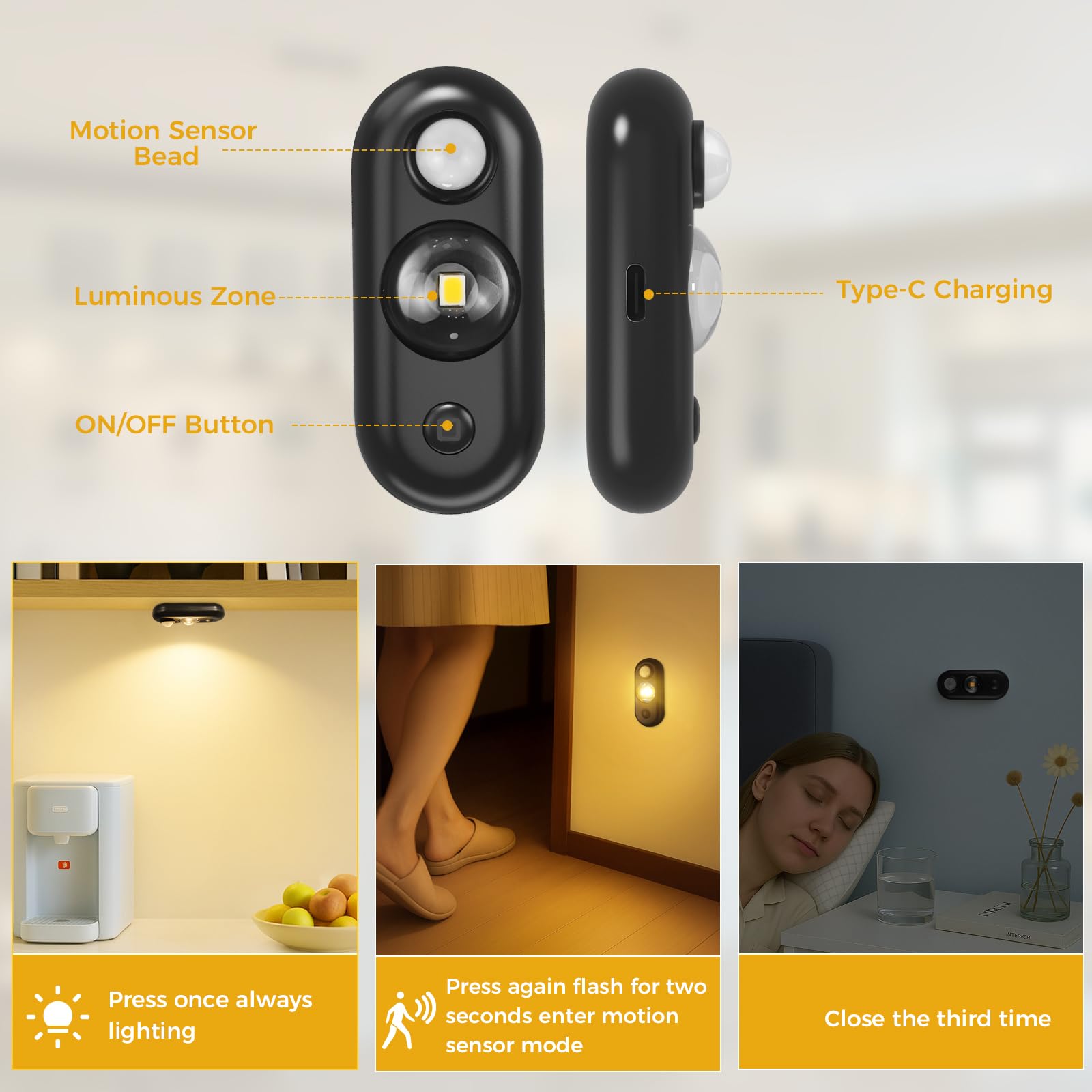 GLARESBOT LED puck light in a drawer setup provides easy access