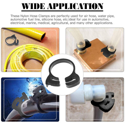 Glarks black clamps with smooth edges protect hoses during tightening.