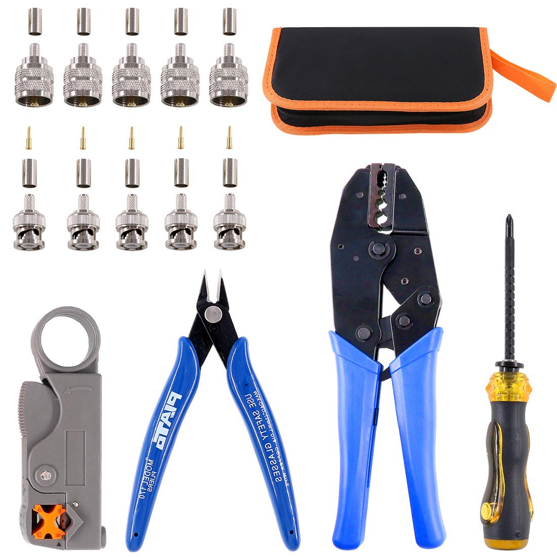 Glarks coaxial crimp tool set front view for durable, reliable terminations.