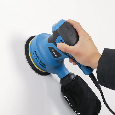G LAXIA Dust collection bag attached to sander for cleaner operation.