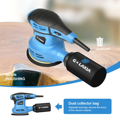 G LAXIA Orbital Sander 6-speed dial enables tailored sanding for wood, metal, or plastic.