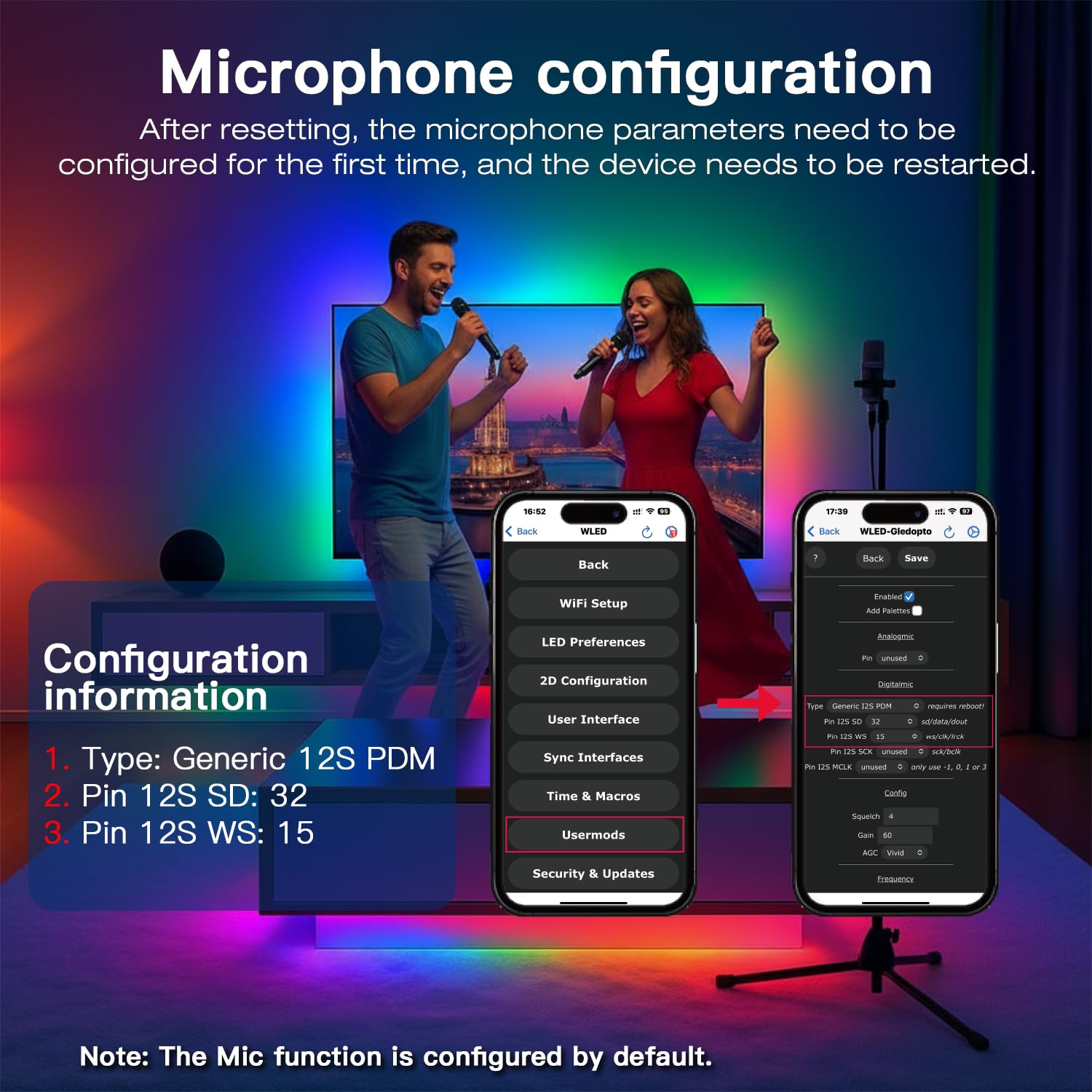 GLEDOPTO Elite ESP32 WLED microphone captures ambient sound for reactive lighting.