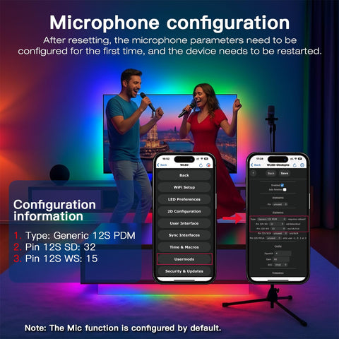 GLEDOPTO Elite ESP32 WLED microphone captures ambient sound for reactive lighting.