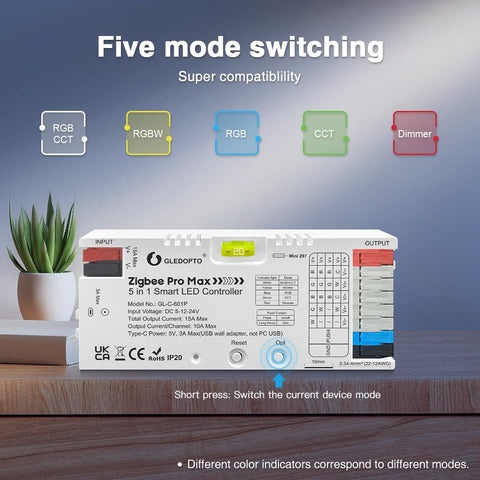 GLEDOPTO ZigBee 3.0 controller with wiring terminals enables tool-free installation.
