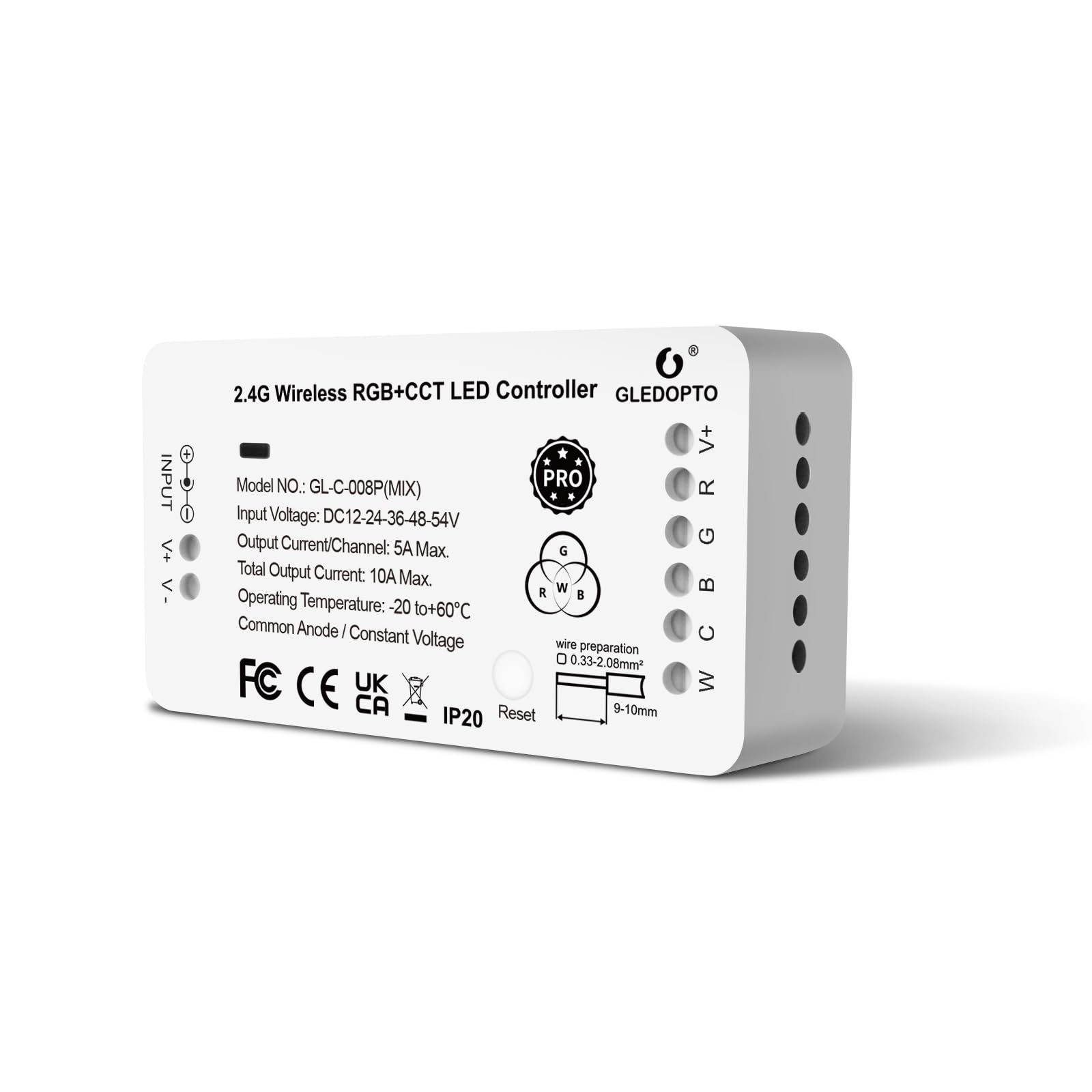 GLEDOPTO ZigBee 3.0 RGB+CCT controller front view for easy installation