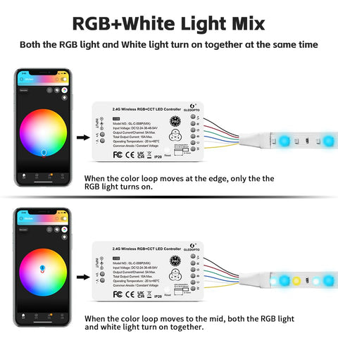 GLEDOPTO ZigBee 3.0 RGB+CCT controller installed with LED strip setup