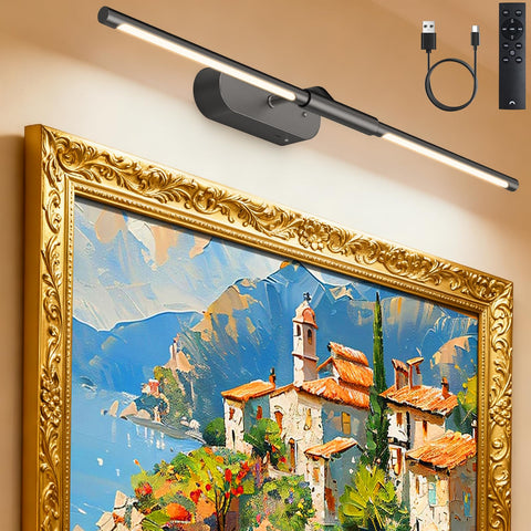 Glendan wireless picture light 24-inch bar delivering full-frame coverage for artwork.