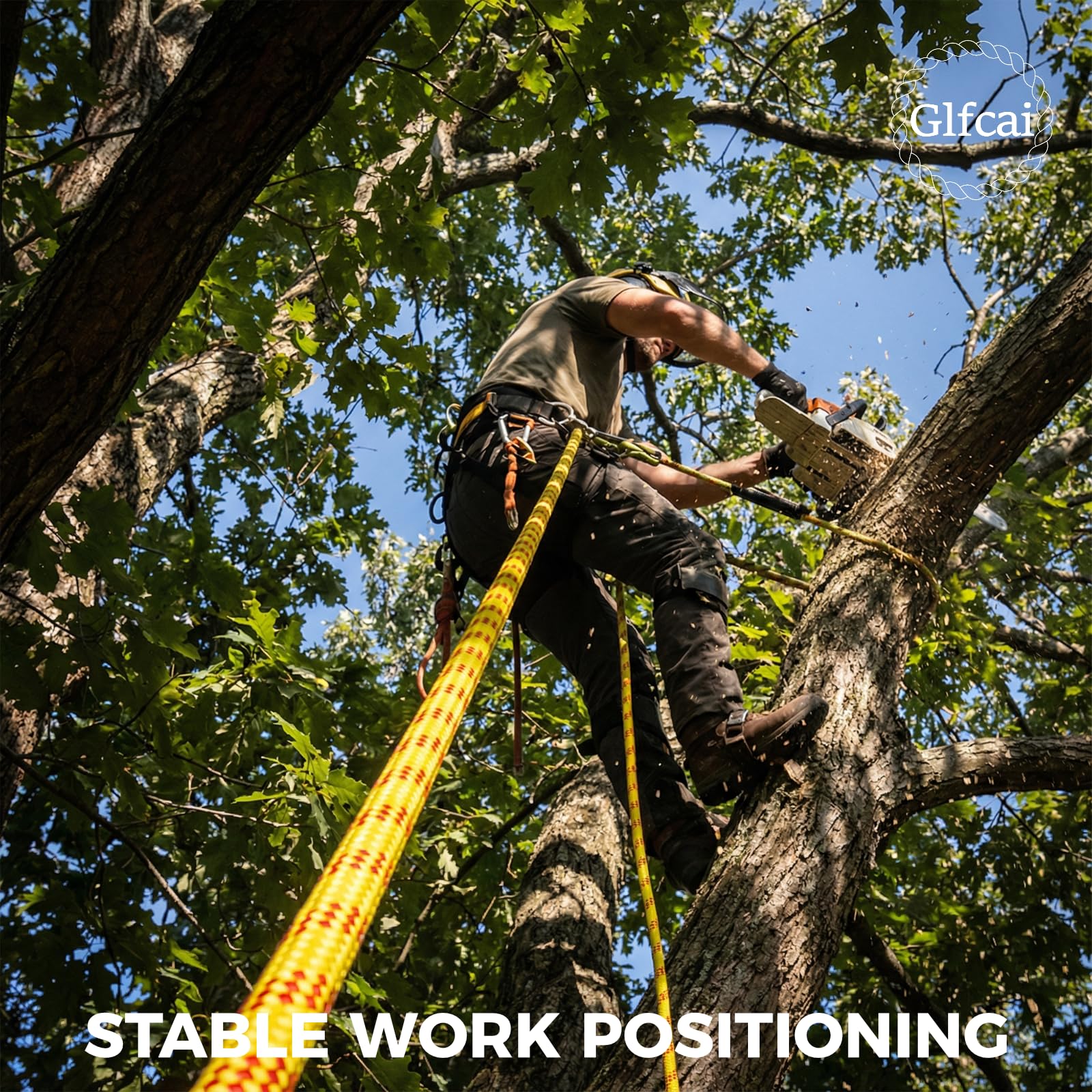 Glfcai abrasion-resistant armor weave rope protects against bark wear and debris during climbs.