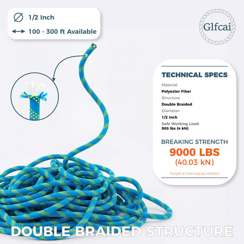 Glfcai all-weather polyester construction rope resists sun, moisture, and chemicals for year-round use.