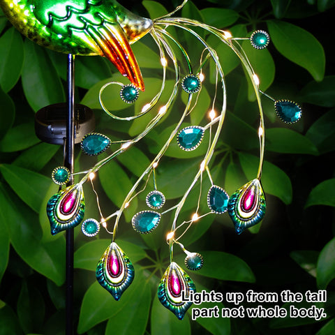 Glintoper metal peacock garden decor withstands weather with UV coating.