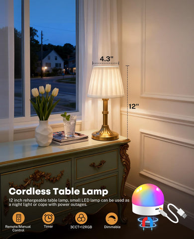 Glitnous cordless lamp powered by an 8000mAh rechargeable battery for all-night use.
