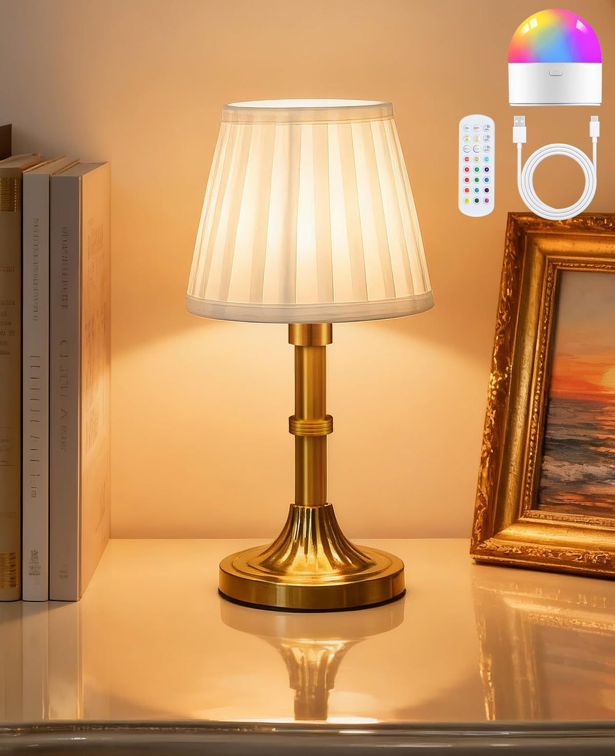 Glitnous cordless table lamp with remote control for effortless on-demand lighting.