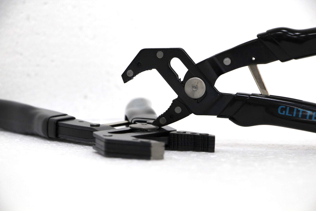 Glitter Sun Robo-Style 10in pliers demonstrate one-handed grip and precision.