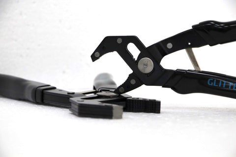 Glitter Sun Robo-Style 10in pliers demonstrate one-handed grip and precision.