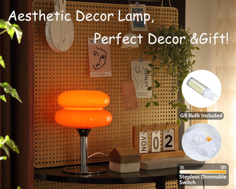 Glivpny mushroom lamp chrome base orange blends mid-century charm with modern style.