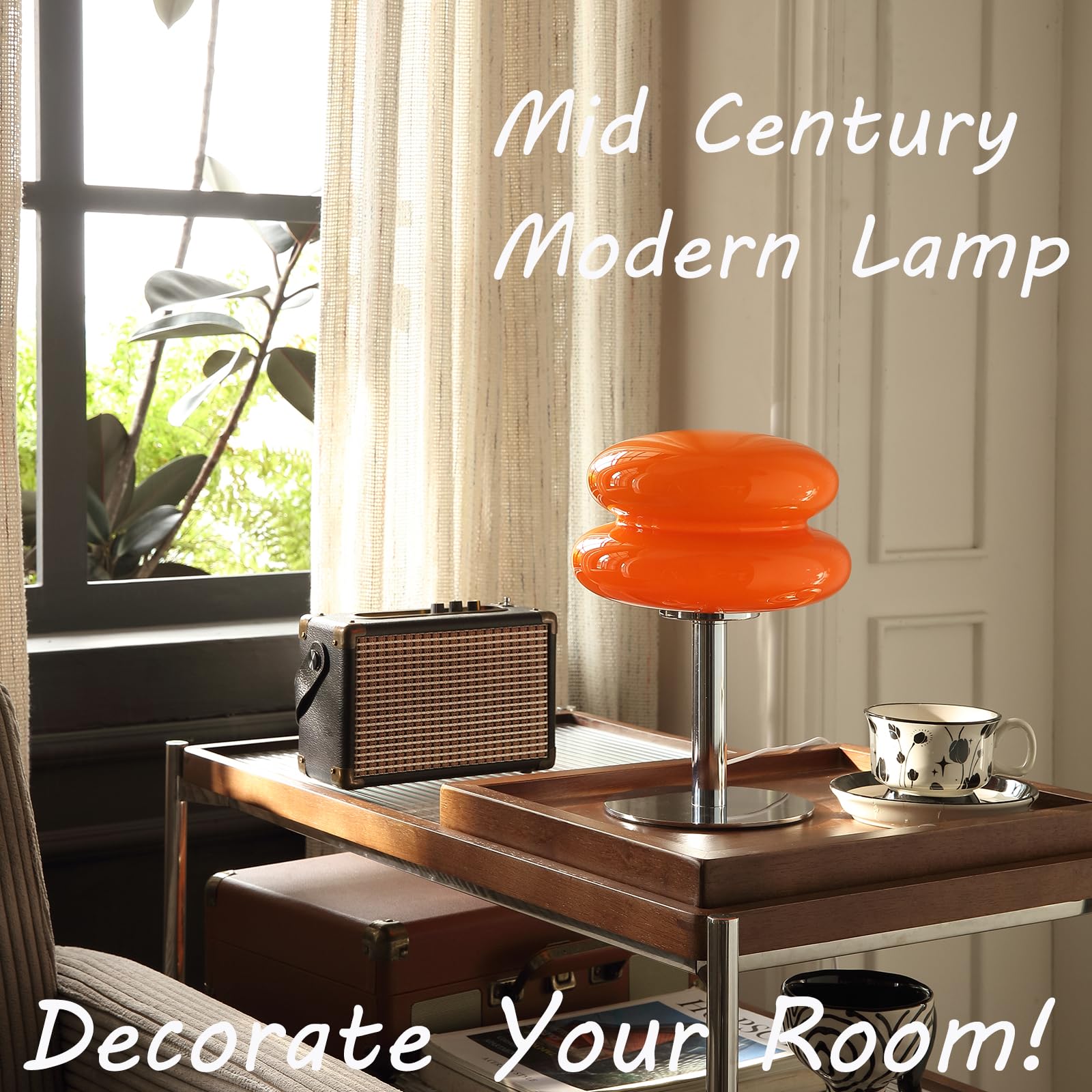 Glivpny mushroom lamp nightstand orange offering adjustable lighting for reading.