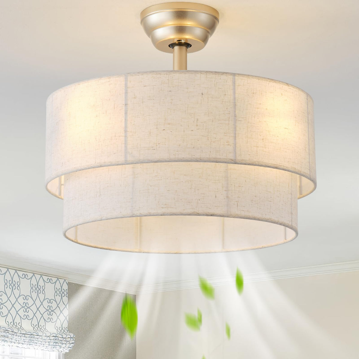 Glmthux 20-inch boho fandelier with beige cage for cozy bedroom ambiance