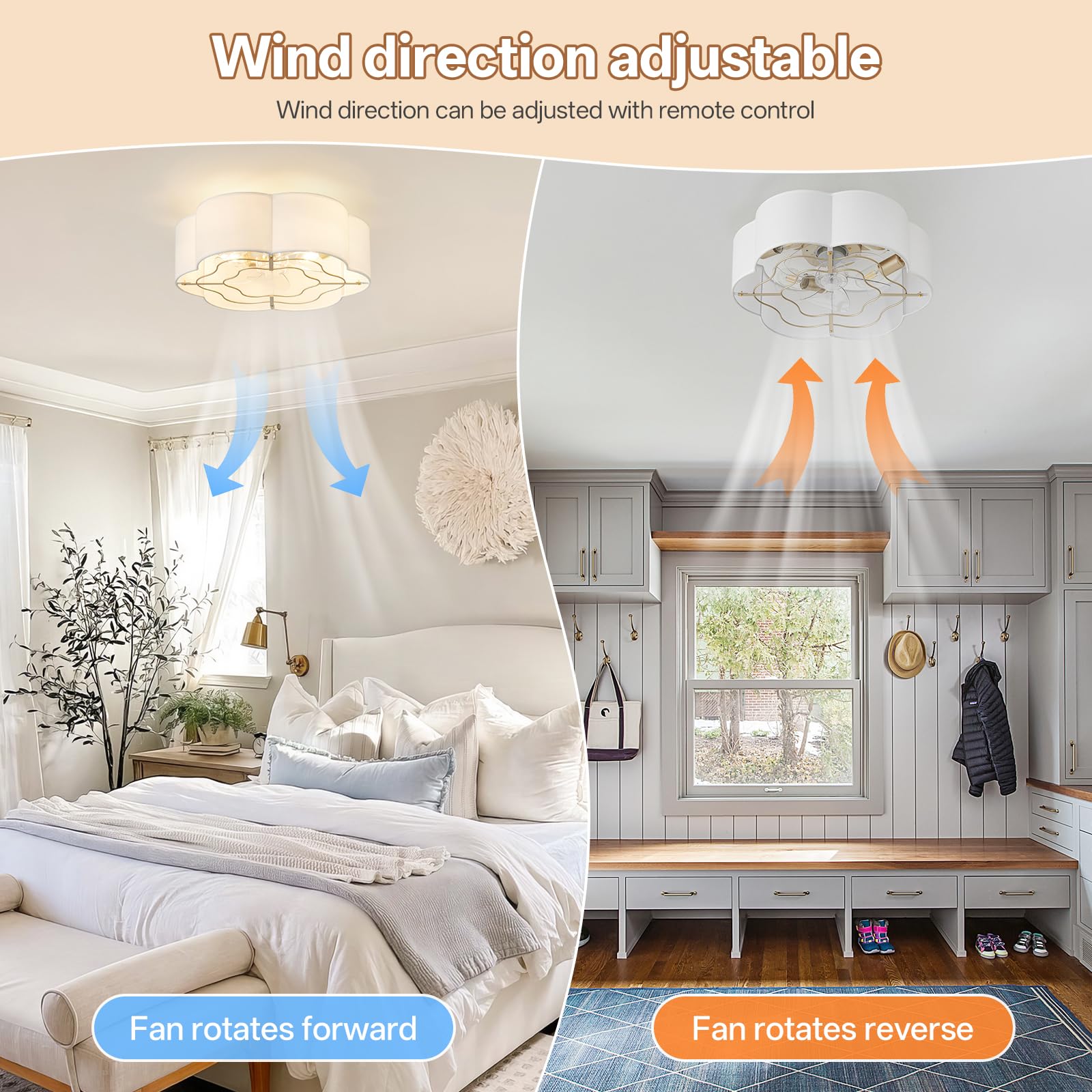 Glmthux fabric shade glows softly, offering warm or bright lighting options.