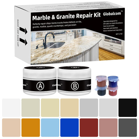 Globalcom Marble and Granite Repair Kit for porcelain surface restores chips with a durable finish