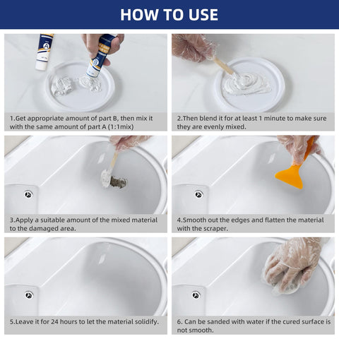 Globalcom Tub Repair Kit White cured finish on tub surface