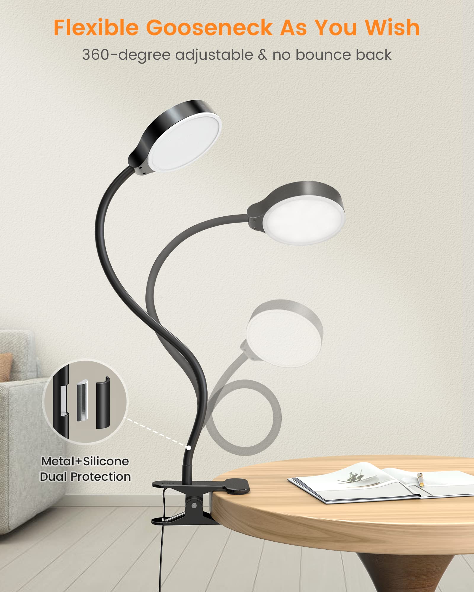 Glocusent gooseneck 360-degree adjust for precise angle.