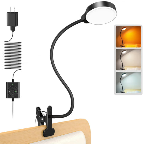 Glocusent 5W clip-on light attached to a bed headboard for steady illumination.