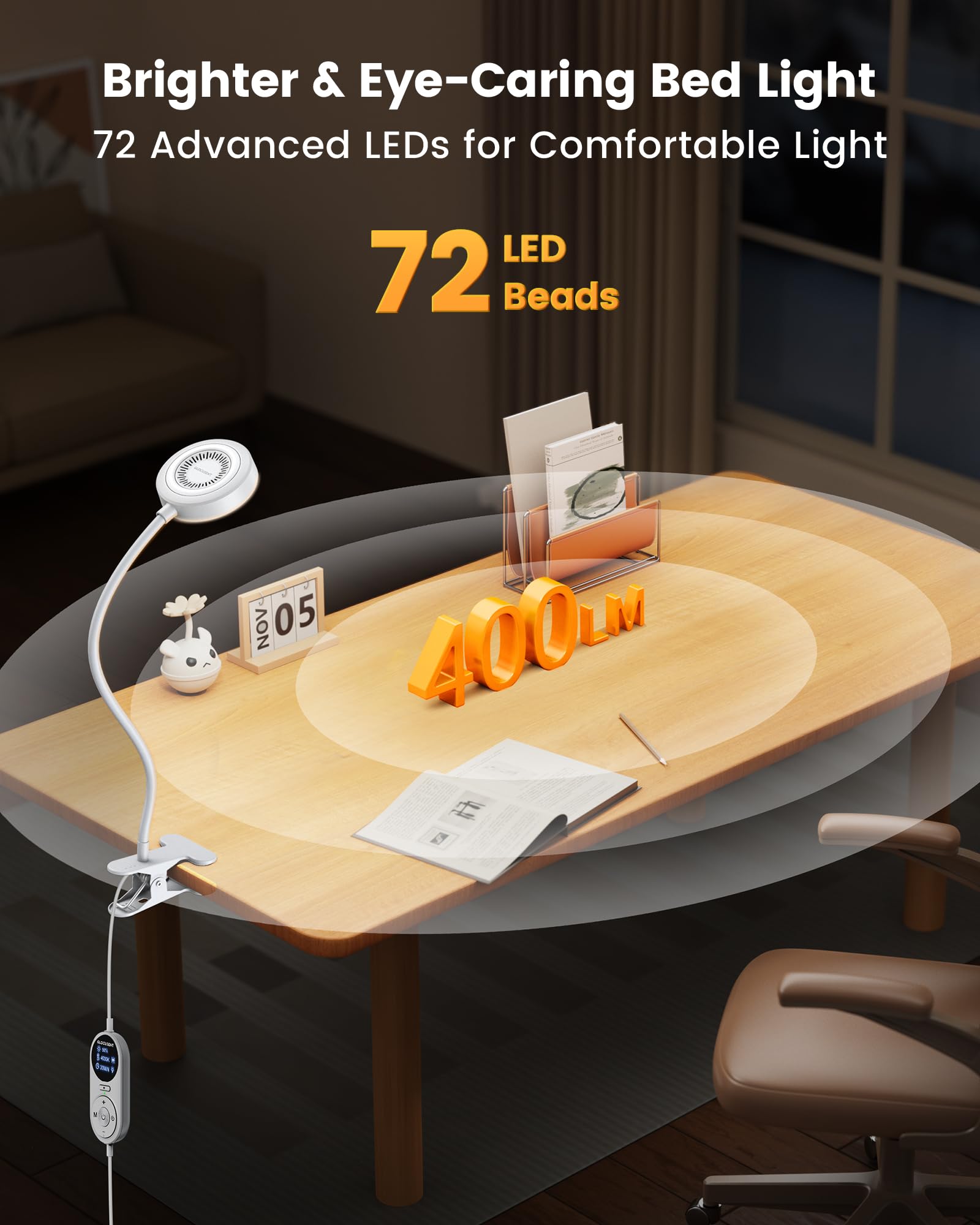 Glocusent amber night light creates a gentle glow for nighttime reading